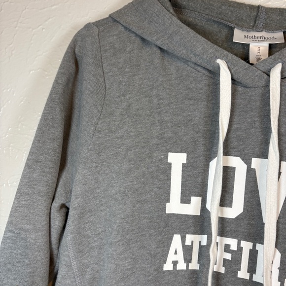 NWT Motherhood Maternity Women LS Hooded Sweatshirt Size M "Love At First Kick" - Picture 3 of 12